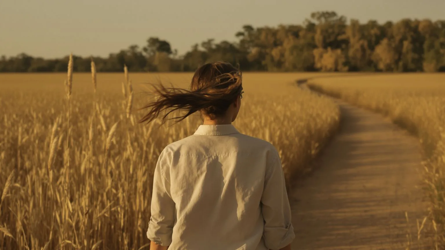 Woman standing on open grassland path at golden hour contemplating [inner child healing](/inner-child-healing/) activities