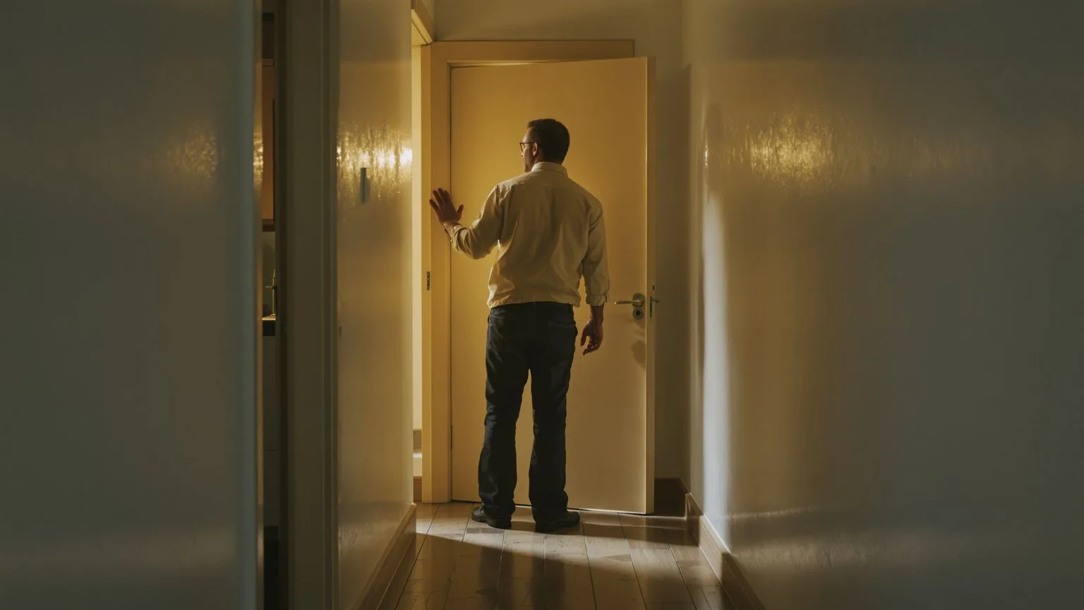 Man paused in doorway between two rooms showing why narcissistic dynamics are hard to name Man paused in doorway between two rooms showing why narcissistic dynamics are hard to name