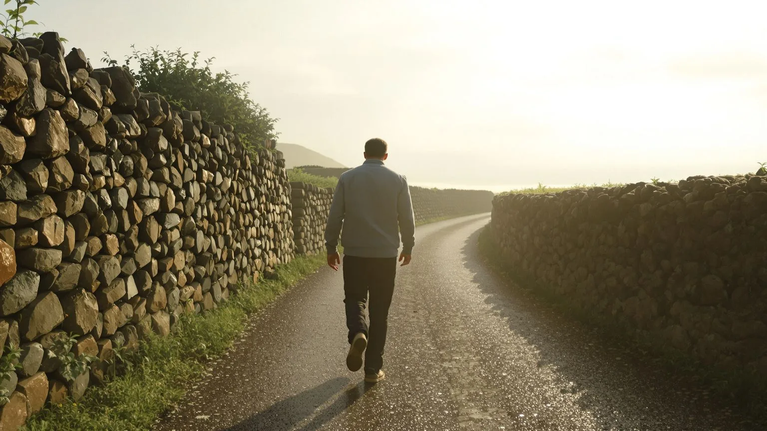 Person walking along a pathway toward open light showing how ego contracts while intuition clarifies in the body