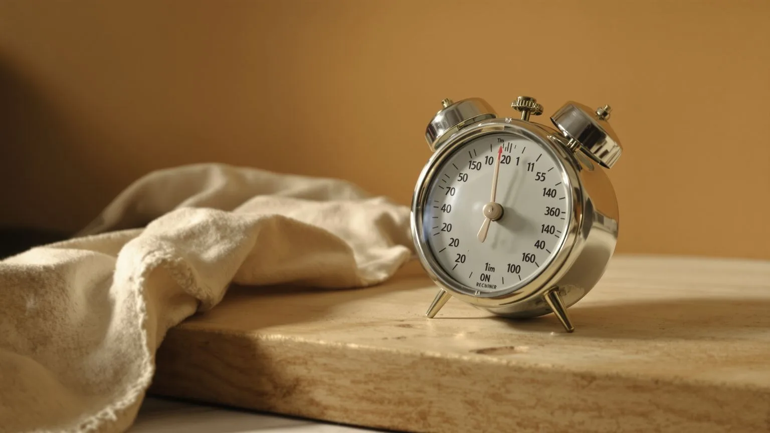 Analog kitchen timer showing one minute on a wooden surface representing the timing shift in somatic Analog kitchen timer showing one minute on a wooden surface representing the timing shift in somatic eating practice