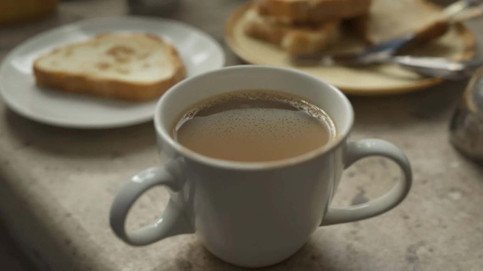 Untouched cold tea and uneaten toast on kitchen counter, body pulling the fire alarm during burnout