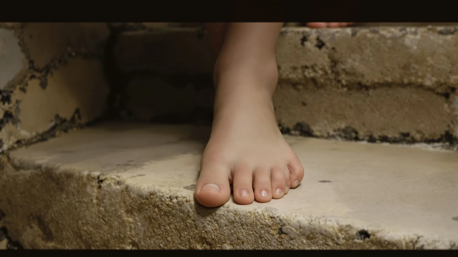 Bare feet on stone steps in natural light showing the body creating emotional safety one step at a time