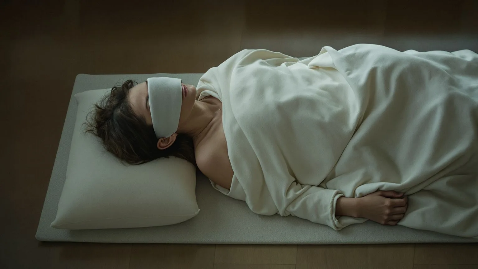 Person practicing body awareness technique on floor, distinguishing ego from intuition through stillness