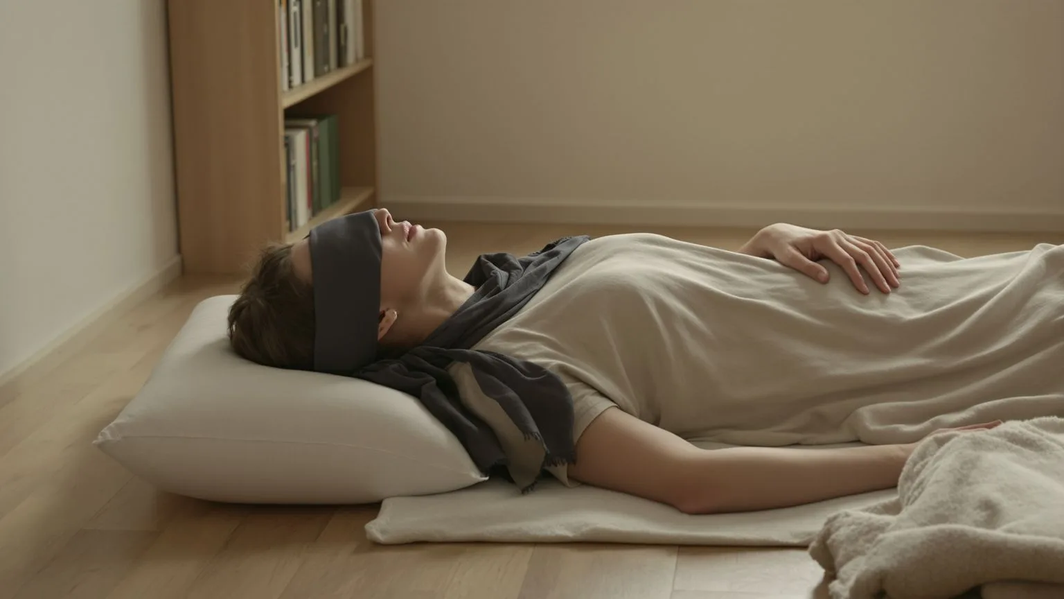 Person lying on wooden floor in Feeling Session posture showing why bottling up feelings costs more than expected