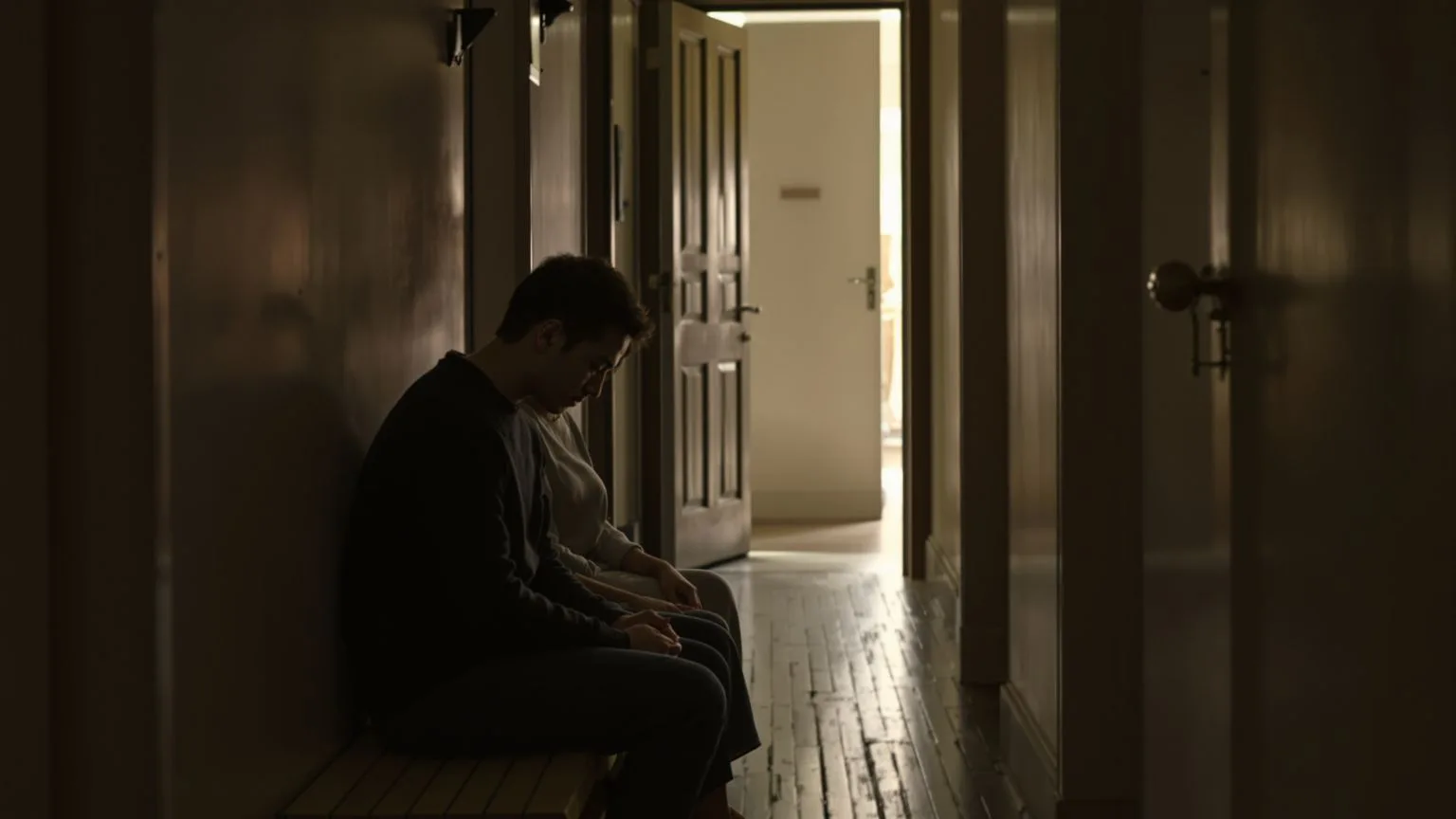 Two people sitting quietly together as a practice for when you can't stop punishing yourself