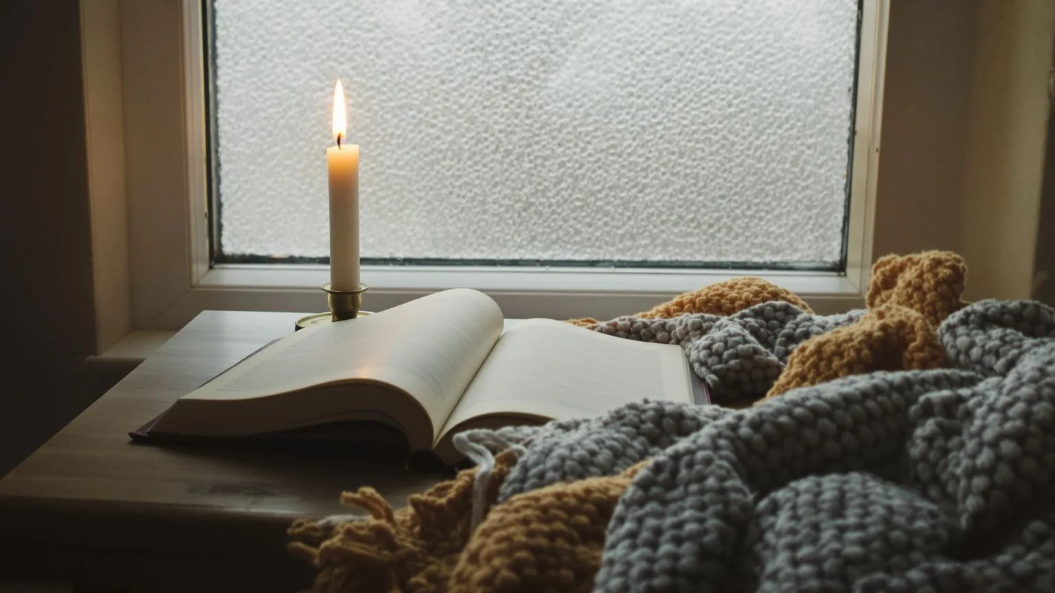 Lit candle beside an open journal on a worn wooden table in soft morning light, evoking the quiet observer beneath self sabotage patterns