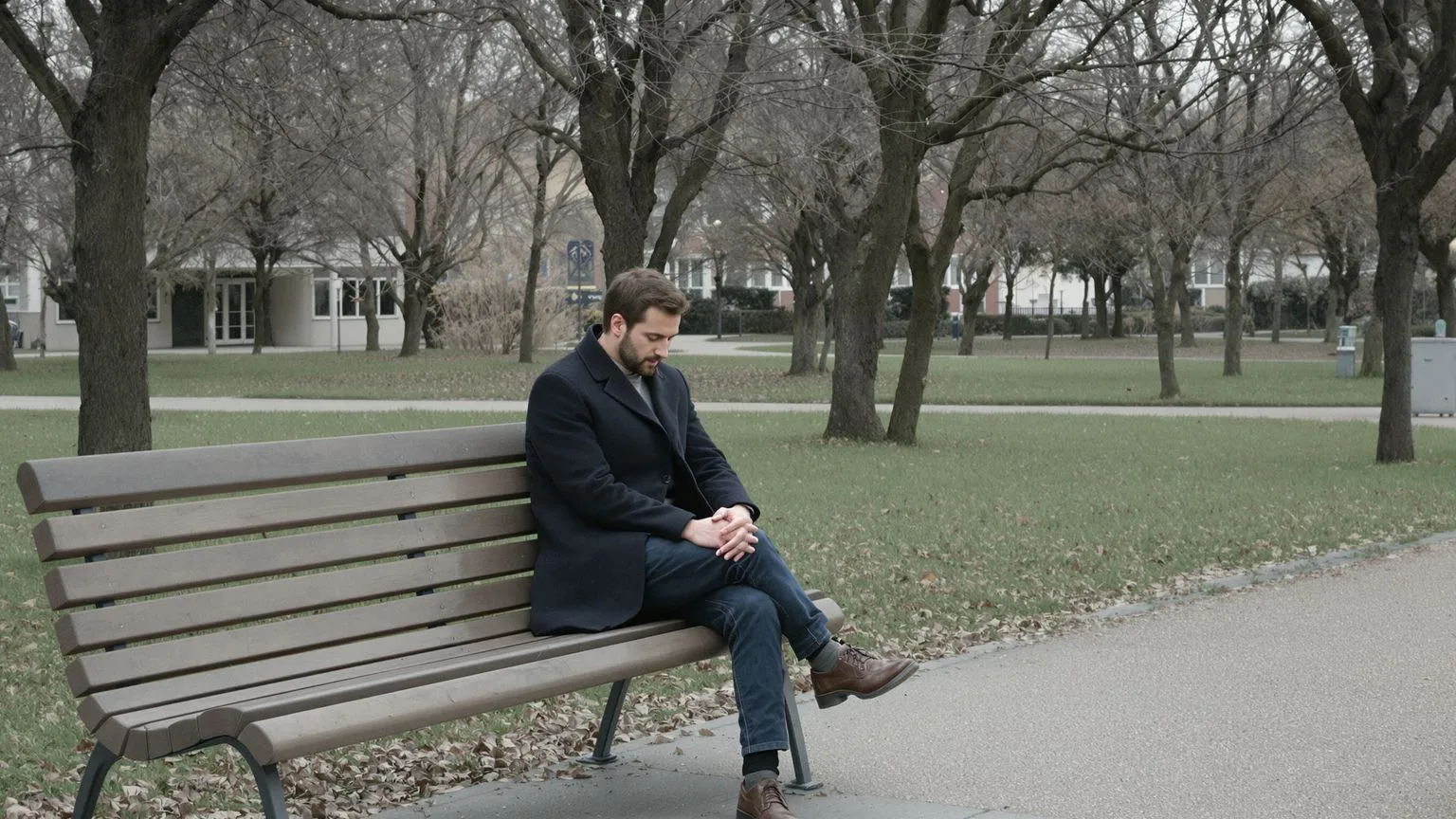 Man sitting still on a park bench looking down illustrating what emotional numbness actually is