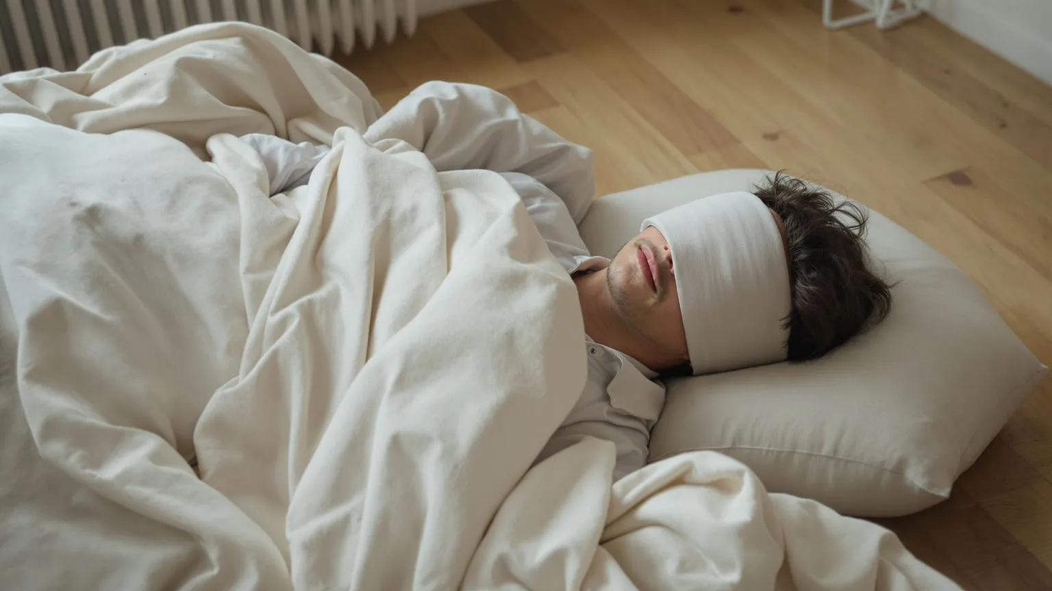 Person practicing feeling session technique for chest tightness anxiety on wooden floor